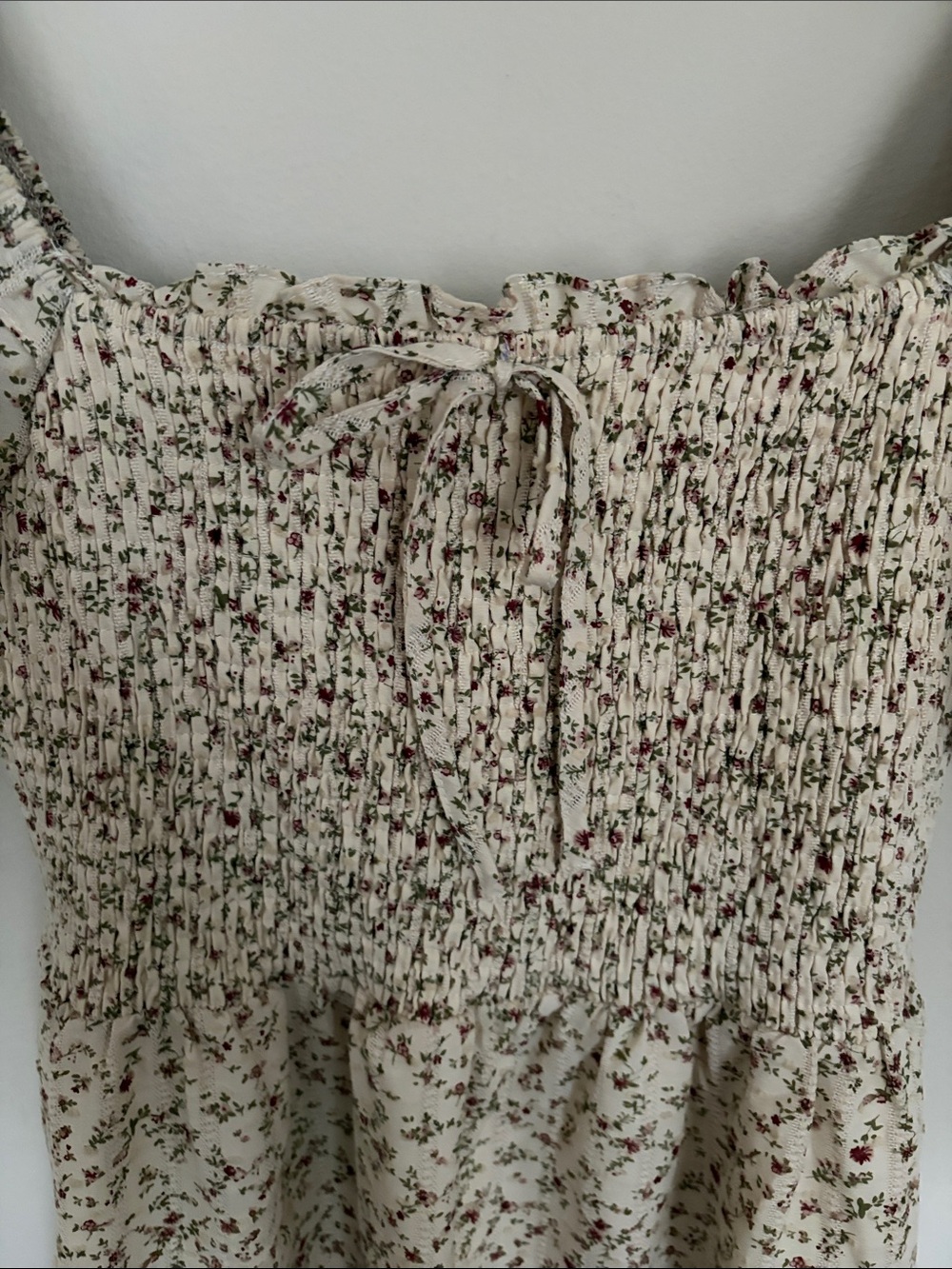 Cottagecore Cream Floral Smocked Midi Dress - Picture 3 of 8